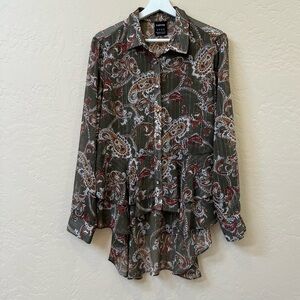 Cartisse Sheer Paisley Pattern Button Down with Flowy Bottom and Lower Back